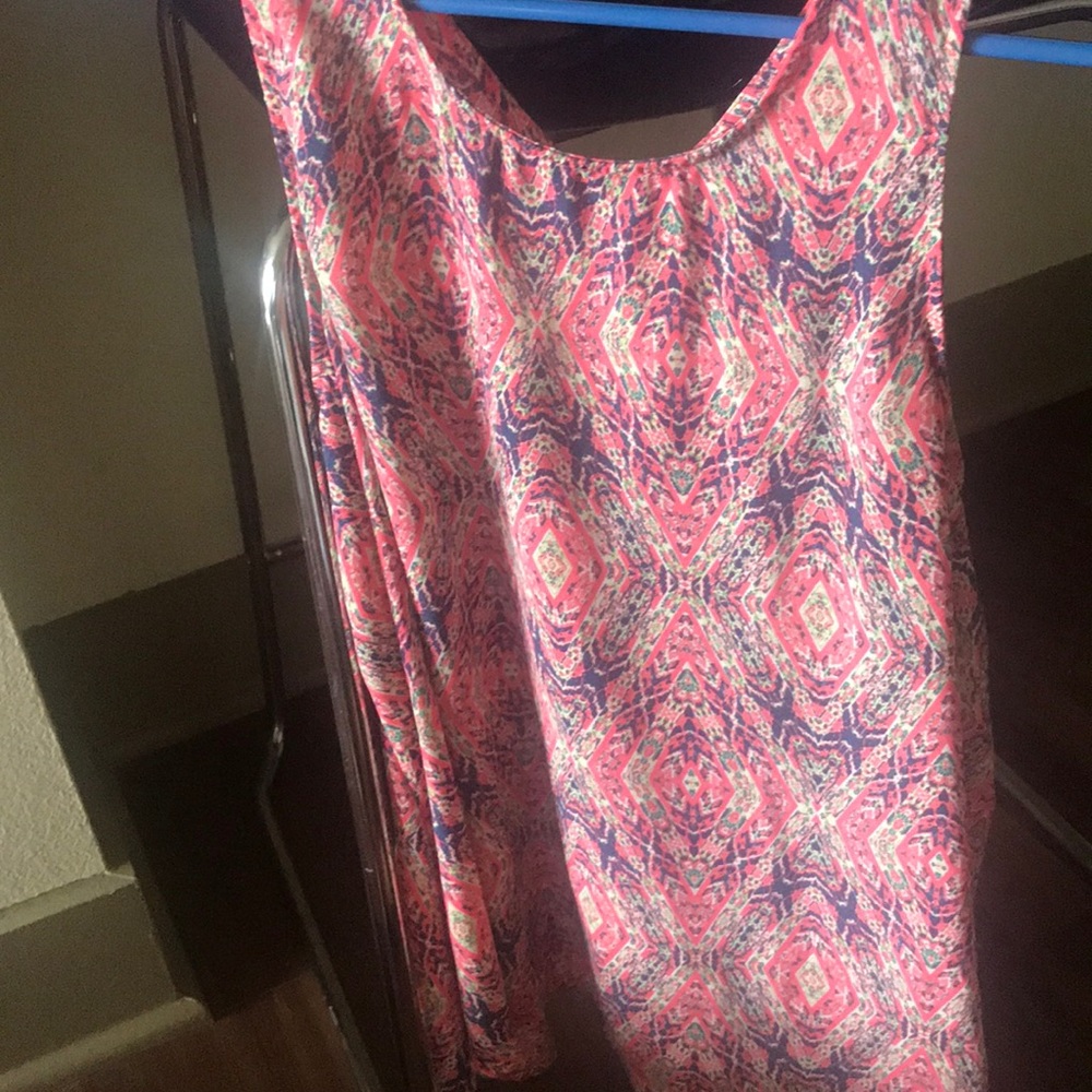 Pink and blue printed tank top